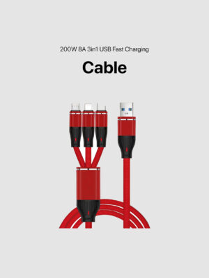 200W 8A 3in1 USB Fast Charging Cable