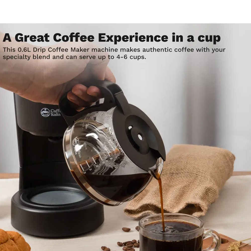 Caffino Italia 1.2L Drip Coffee Maker - Black - Image 3