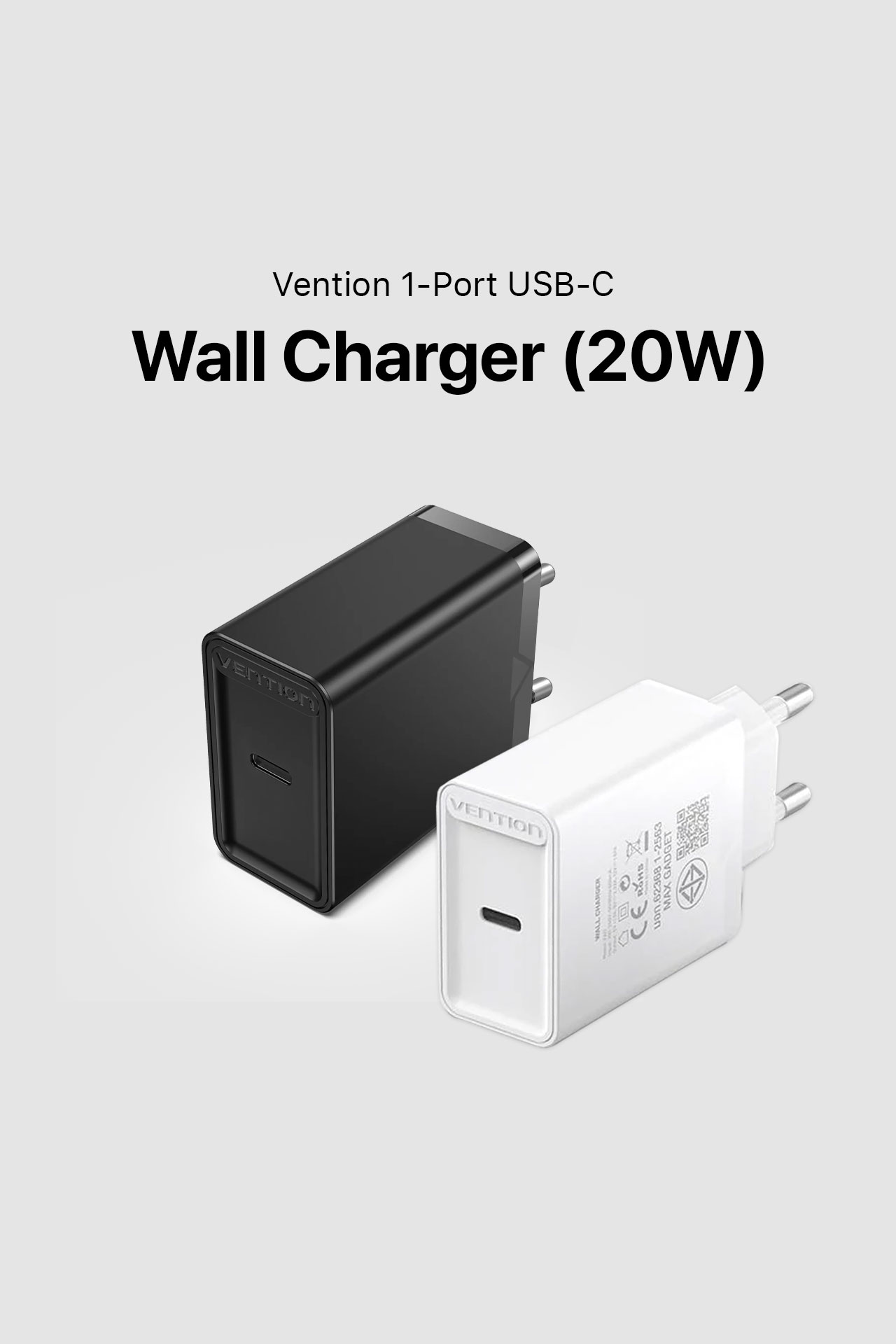 Vention 1-Port USB-C Wall Charger Plug