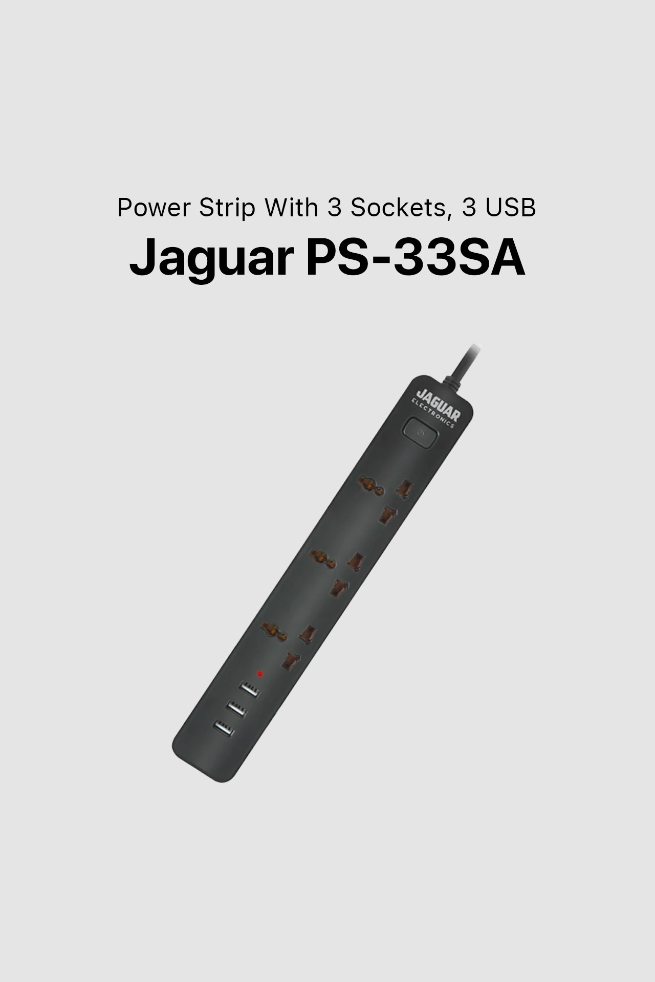 Jaguar Electronics Power Strip with 3 Sockets, 3 USB