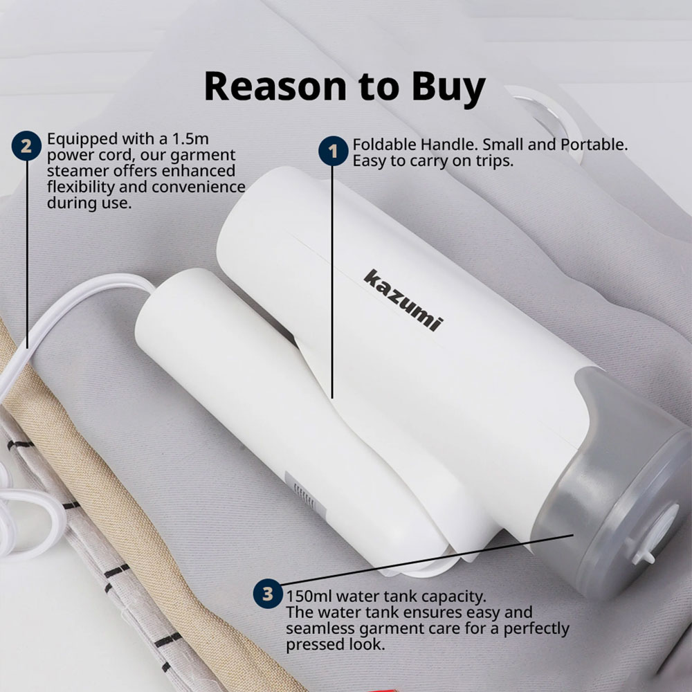 Kazumi KZ82 Foldable Garment Steamer - White - Image 4