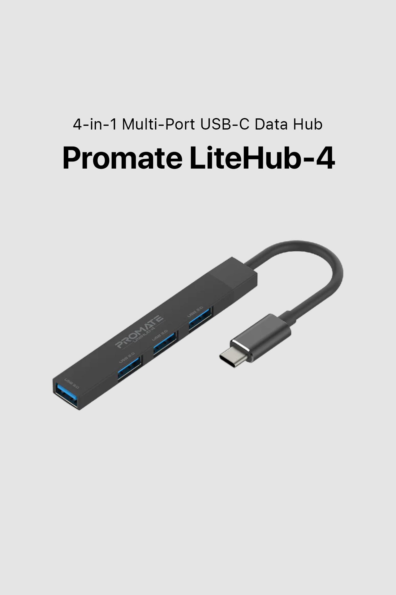 Promate LiteHub-4 4-in-1 Multi-Port USB-C Data Hub