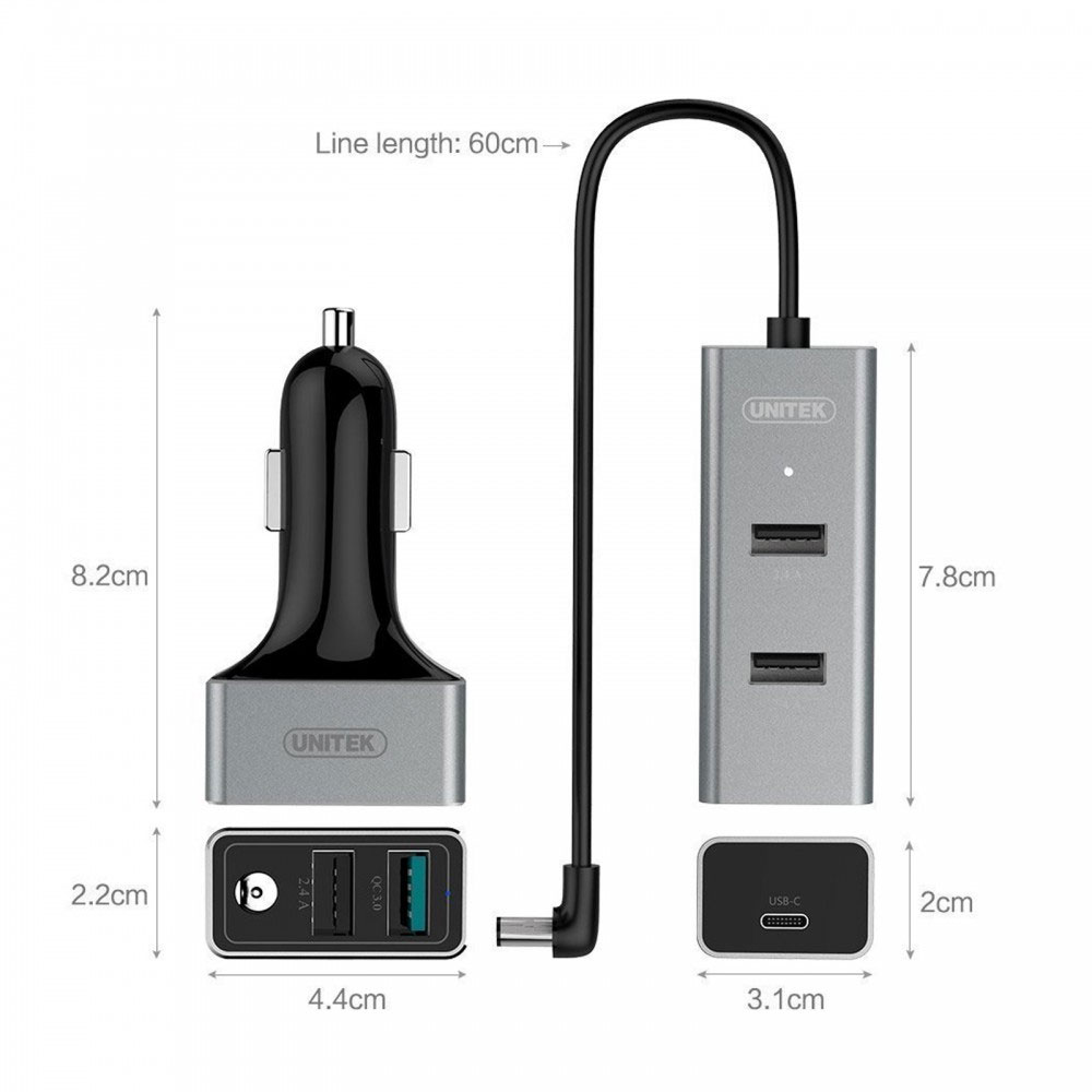 Unitek Y-P530B 60W 5-Port USB Smart Car Charger - Image 2
