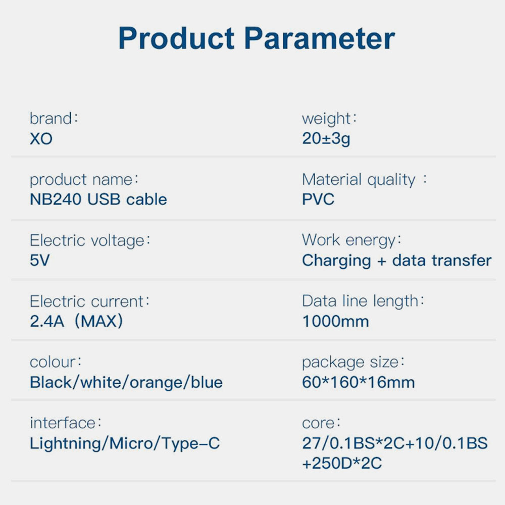 XO NB240 Football 2.4A Soft Rubber Cable - Image 3