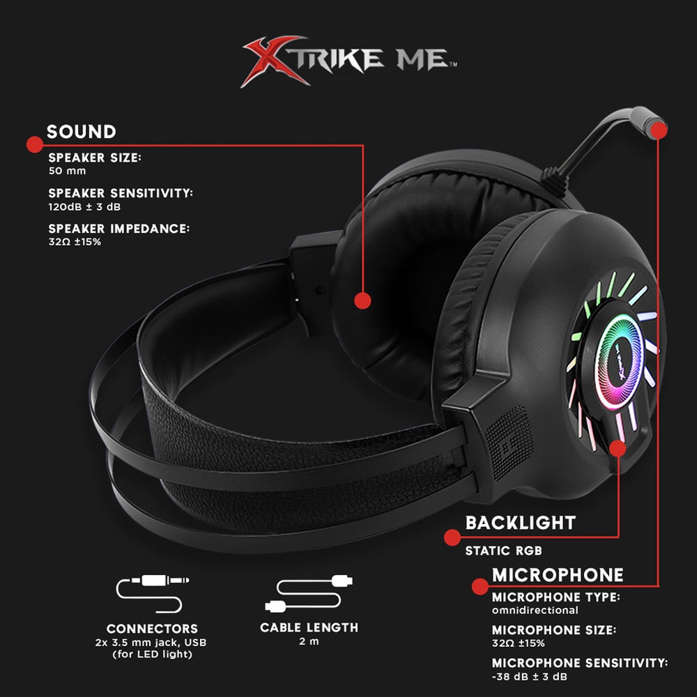 XTRIKE ME Backlit Stereo Gaming Headset GH-605 - Black - Image 3