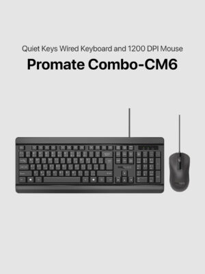 Promate Combo-CM6 | Quiet Keys Wired Keyboard and 1200 DPI Mouse