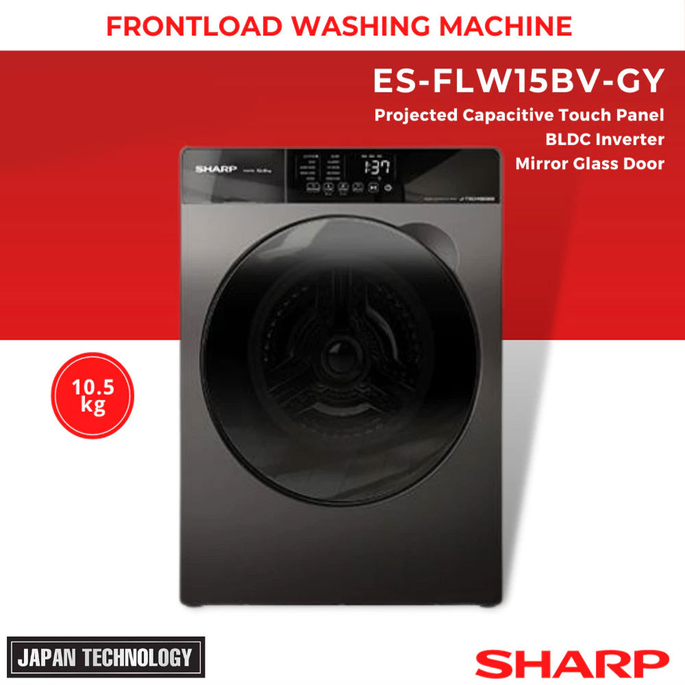 Sharp 10.5 kg Front Load Washing Machine (ES-FLW15BV-GY) - Image 3
