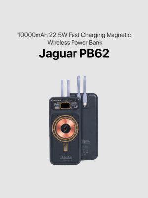 Jaguar Electronics PB62 10000mAh 22.5W Fast Charging Magnetic Wireless Power Bank with Built-In Cables - Black
