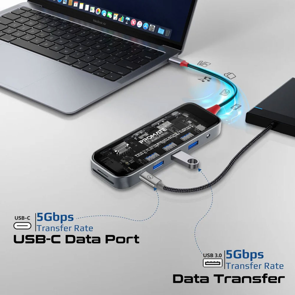 Promate TransHub-Pro - 11-in-1 Transparent Ultra-Fast Multiport USB-C Hub with 100W Power Delivery - Image 2