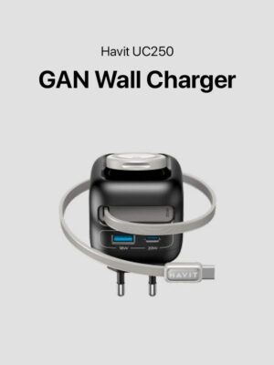 Havit UC250 GAN Charger with retractable USB Cable & Watch Charger