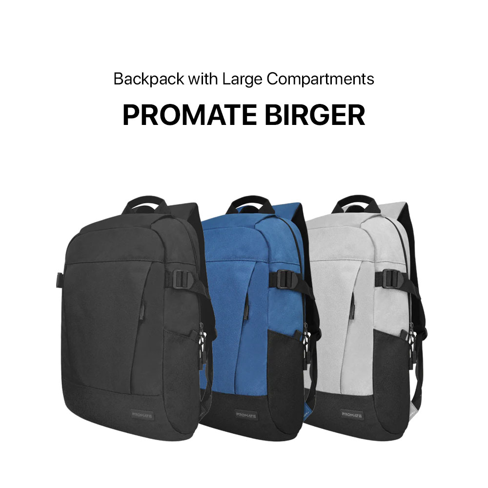 Promate Birger 15.6" ComfortStyle™ Laptop Backpack with Large Compartments - Image 5