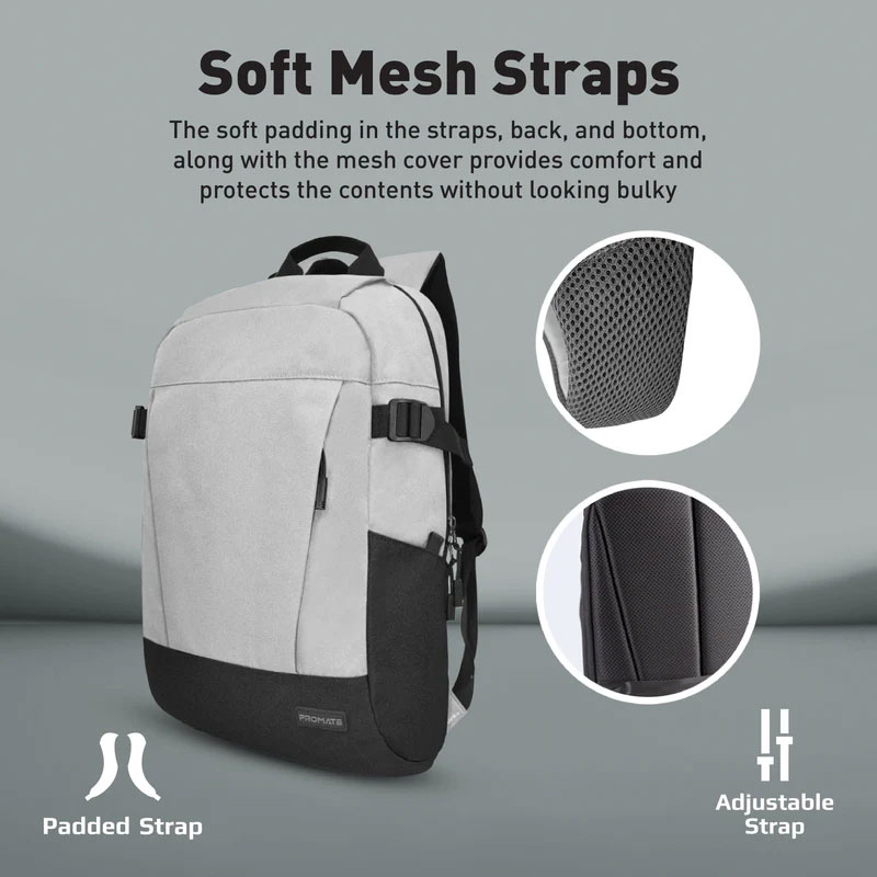 Promate Birger 15.6" ComfortStyle™ Laptop Backpack with Large Compartments - Image 2